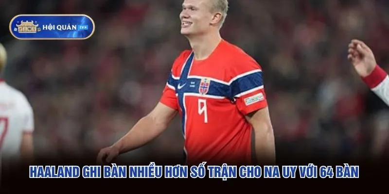 Haaland ghi bàn nhiều hơn số trận cho Na Uy với 64 bàn Haaland ghi bàn nhiều hơn số trận cho Na Uy với 64 bàn